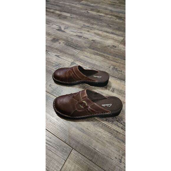 Clarks Womens Leather Shoes Size 9 Clogs Brown SH1 - Picture 1 of 7